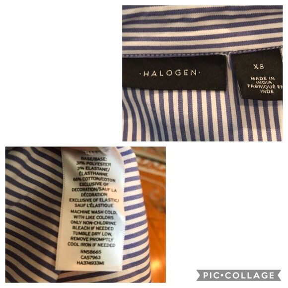 Halogen Blue White Striped Embroidered Shirt Sz XS - Picture 8 of 9